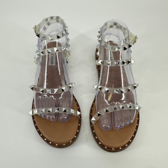 Steve Madden Travel Strappy Gladiator Studded Clear Silver Sandal Womens 8M - Picture 2 of 10